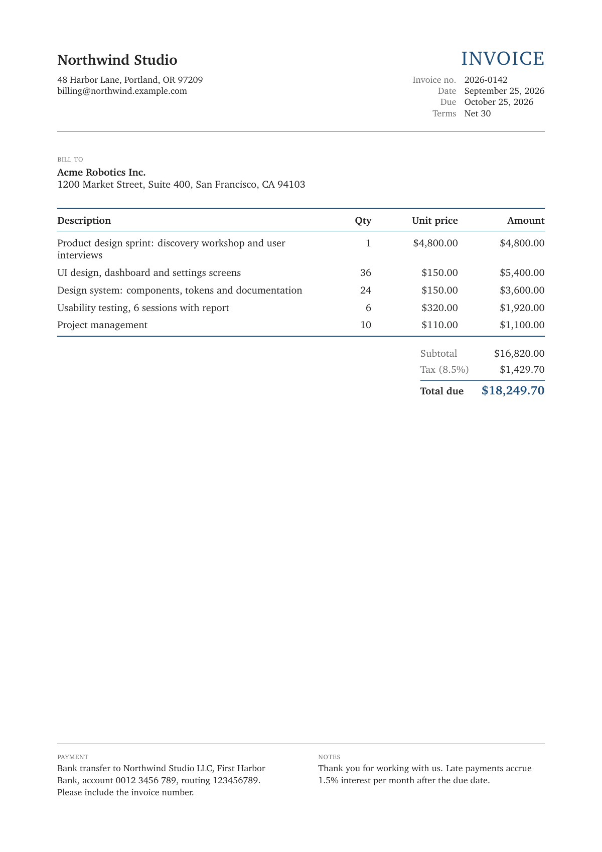 Classic invoice template