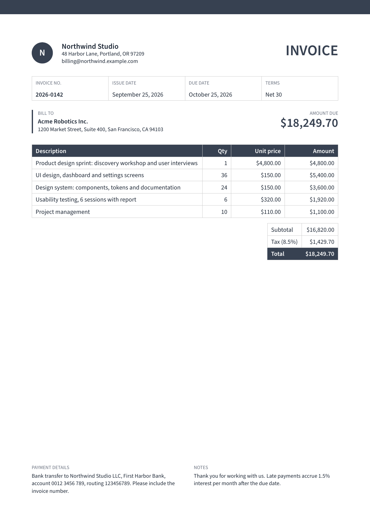 Corporate invoice template