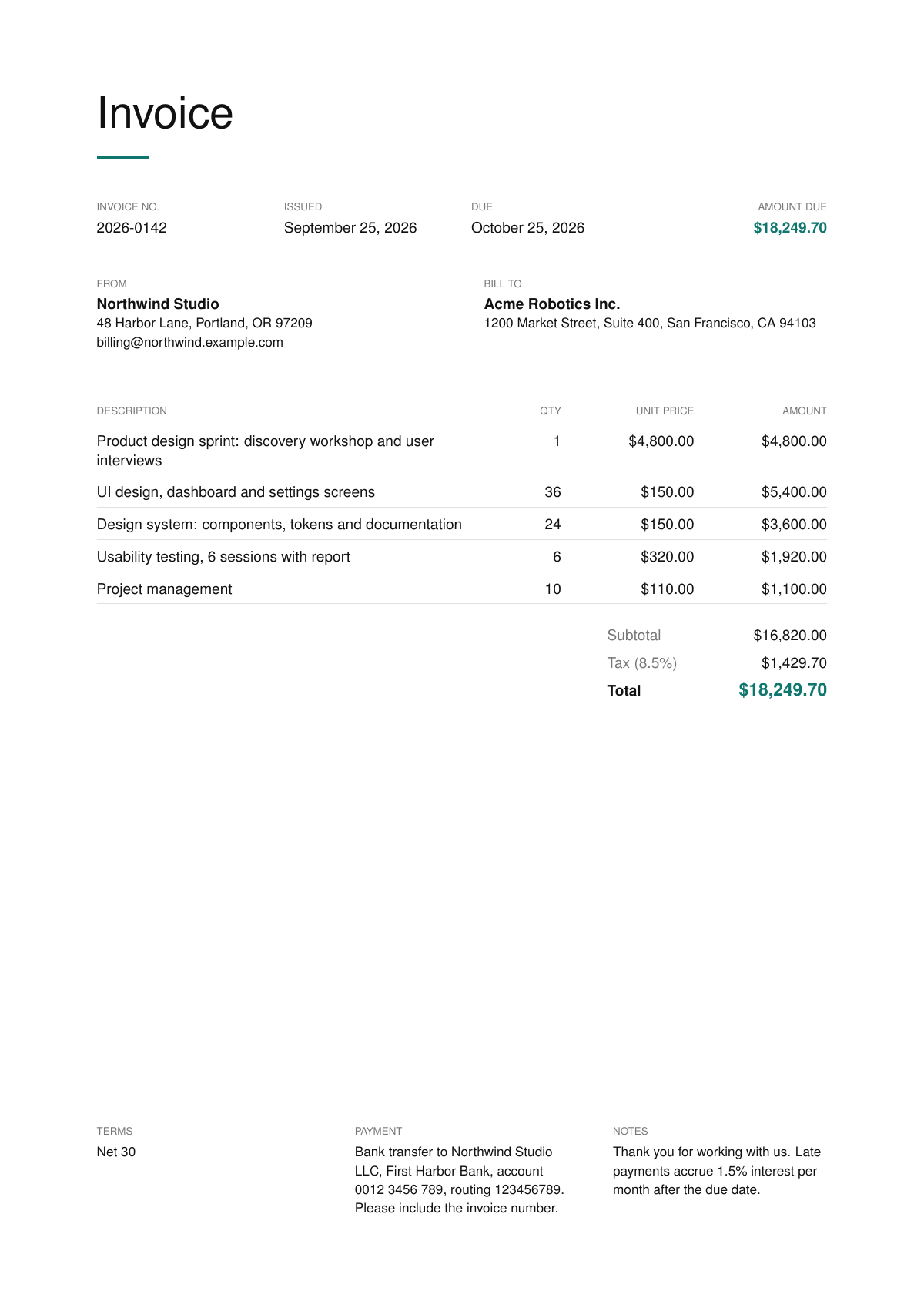 Minimal invoice template